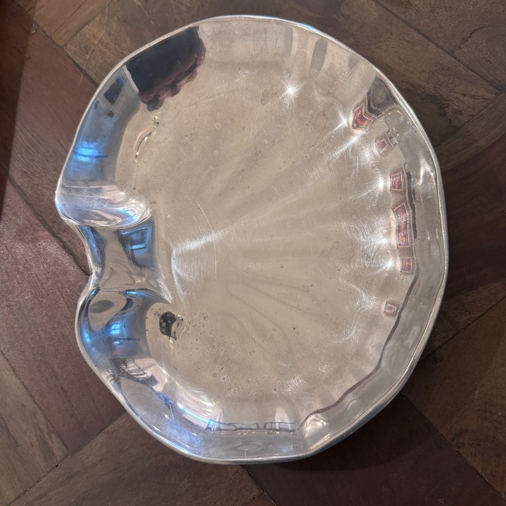 Clam Shell Aluminum Tone Metal Dish Bowl Platter 8"x10" Decorative‎ Home Dercor